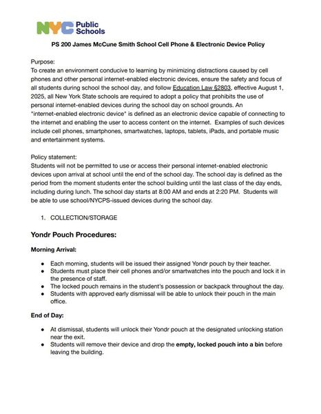 Notice announcing the citywide distraction-free schools cell phone policy.