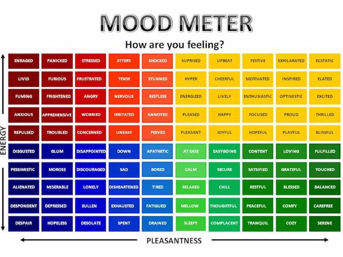 A colour-coded mood meter used with students at the school.