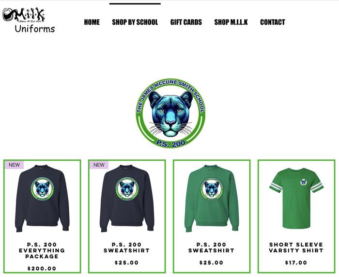 The P.S. 200 school store, stocked with school-branded clothing.