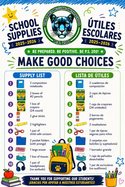 A grade 2 classroom supply list posted by the school.